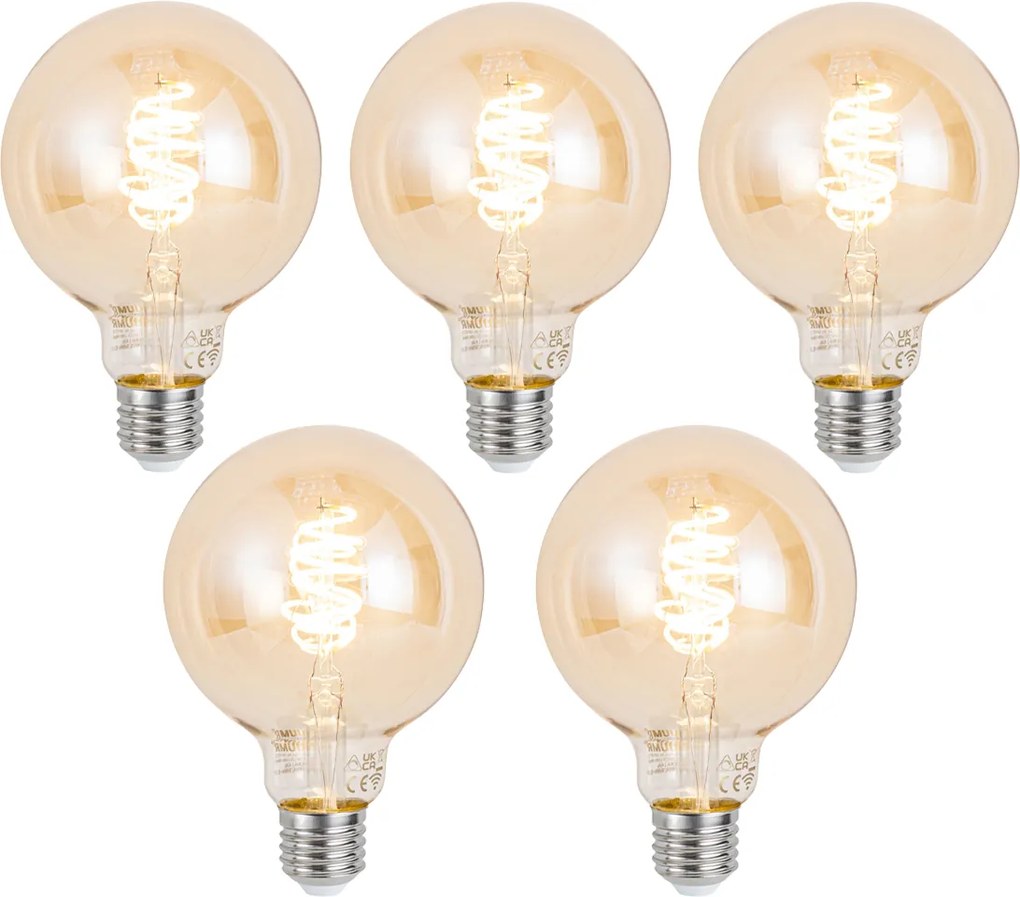 Sada 5 ks Inteligentné stmievateľné LED žiarovky E27 G95 Jantárová 4,9 W 320 lm 2500 K