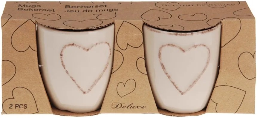 Sada kameninových hrnčekov Heart 150 ml, 2 ks, béžová