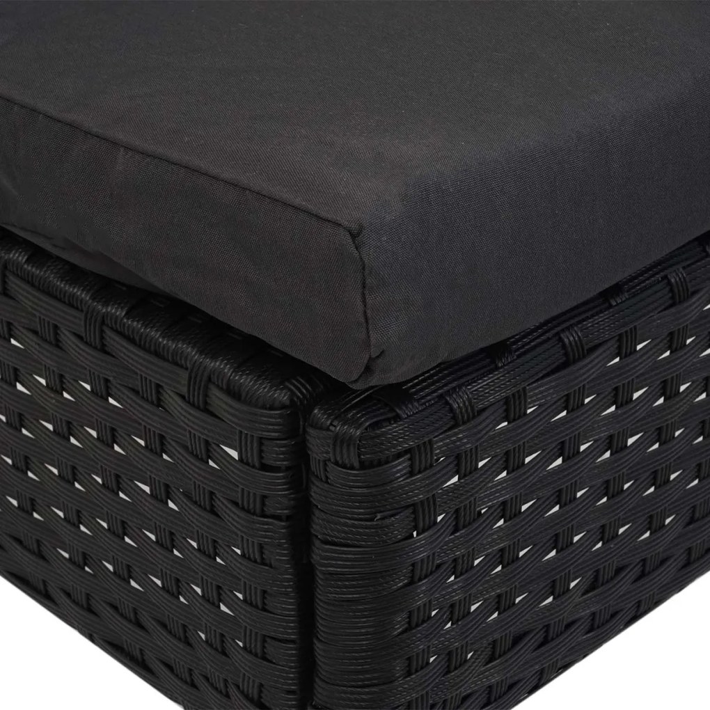 Set 2 záhradných stoličiek HWC-G19, polyratan, stohovateľná - čierne, vankúše tmavo sivé