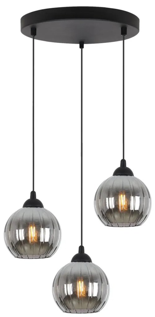 Závesné svietidlo Costa, 3x grafitové sklenené tienidlo, b, o