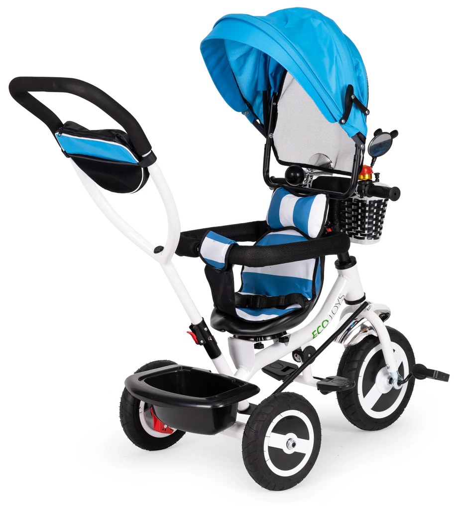 Trojkolka s otočnou strieškou odolné gumové kolieska modrá ECOTOYS