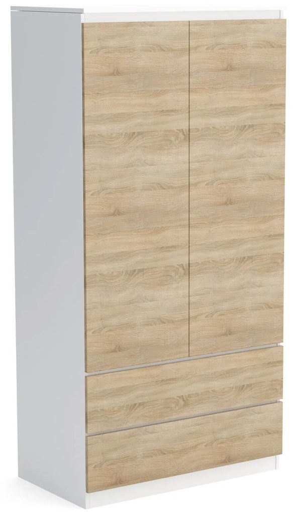 Šatní skriňa 90cm so 2 zásuvkami a vešiakom LUNE Biely/Sonoma dub