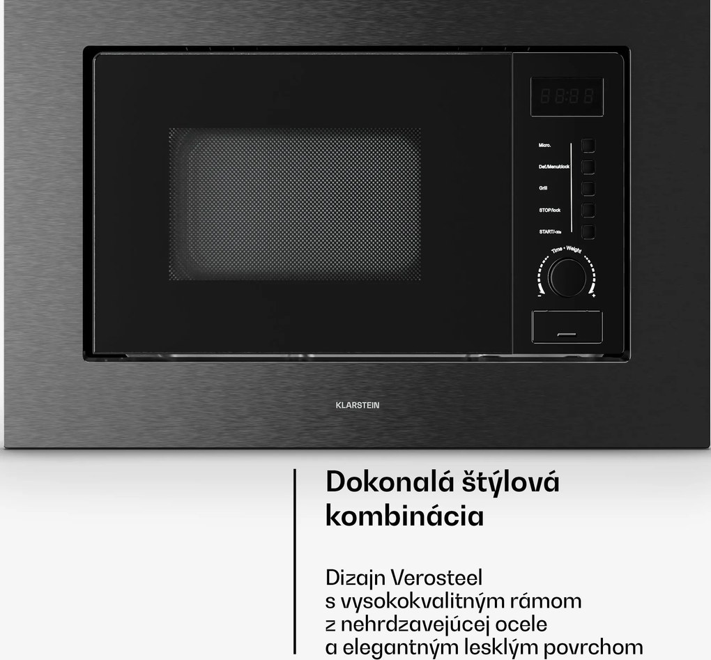 Klarstein Verosteel vstavaná mikrovlnná rúra s grilom | 800 W gril | 700 W mikrovlnka | 60 cm
