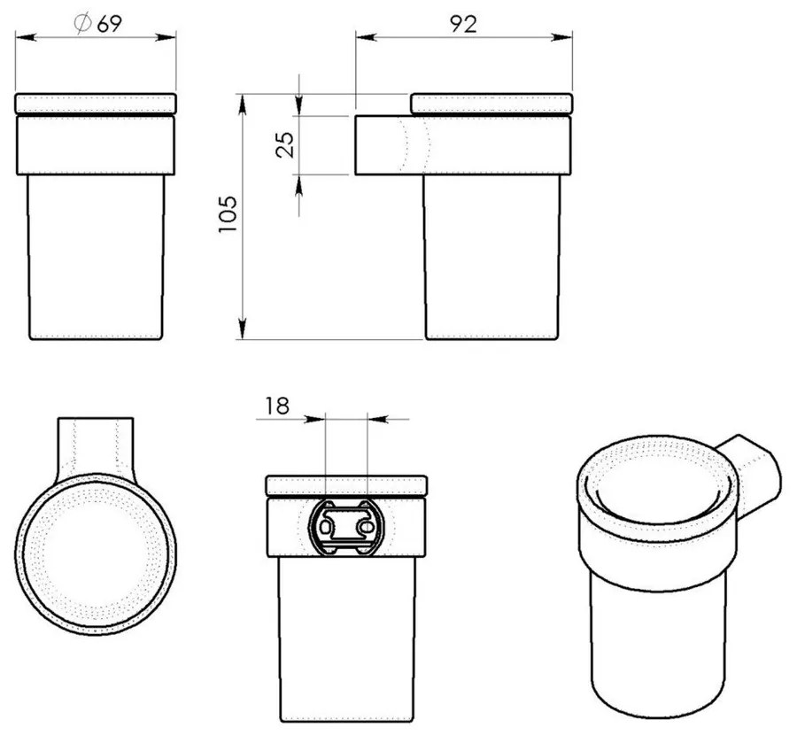 Biely/v zlatej farbe nástenný sklenený téglik na zubné kefky Gedy Pirenei – Sapho