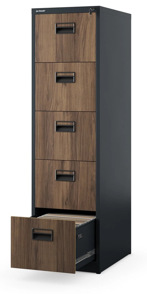 Kovová kartotéka, 5 zásuviek SARA V5, 460 x 1625.5 x 620 mm, Eco Design: antracitová/ orech