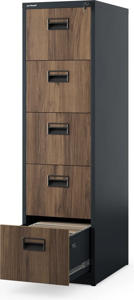 Kovová kartotéková skriňa s 5 zásuvkami, antracitová/orechová, 460x1625.5x620 mm: SARA Eco Design