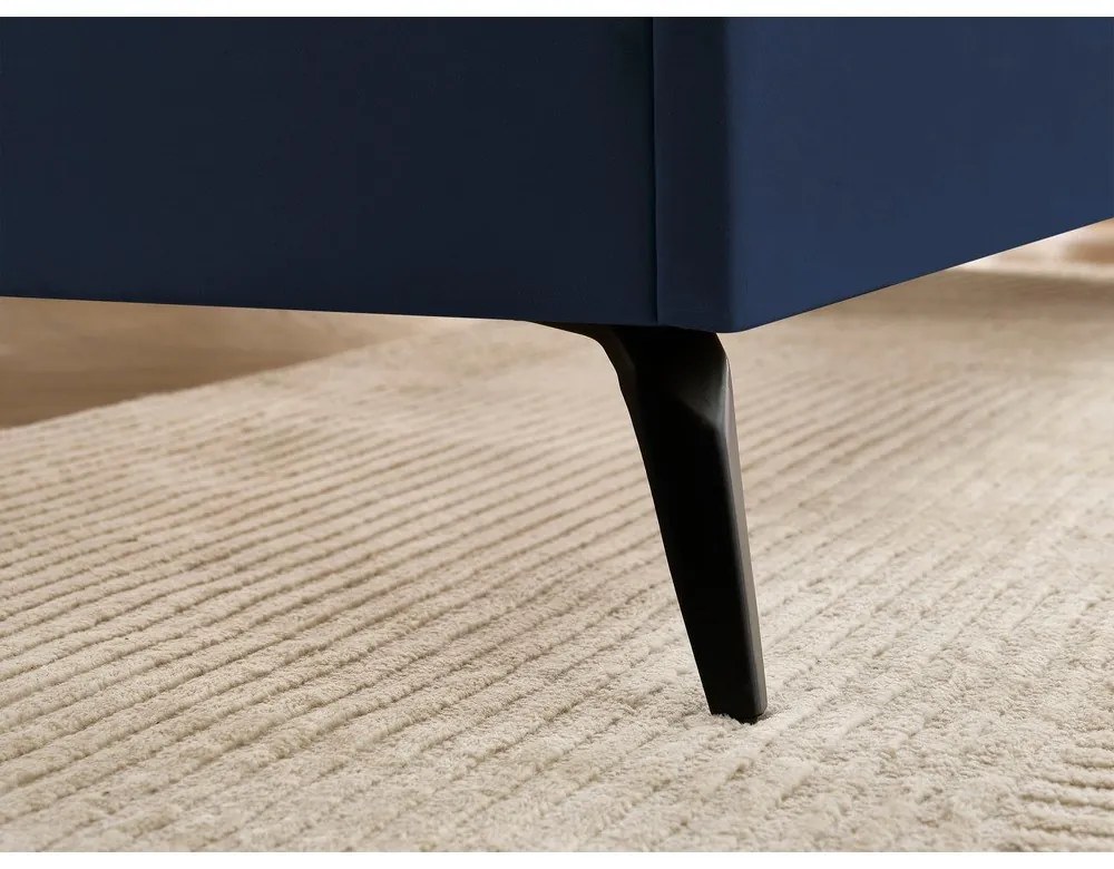 Tmavomodrá čalúnená dvojlôžková posteľ s roštom 180x200 cm Prune – Bobochic Paris