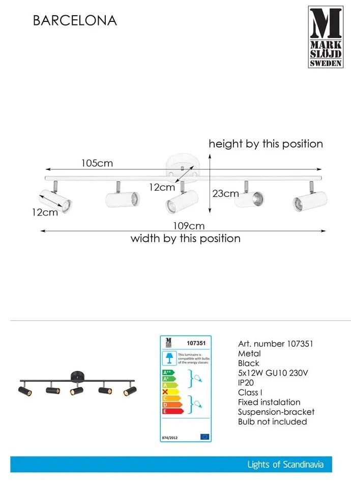 Čierne stropné svietidlo Markslöjd Barcelona