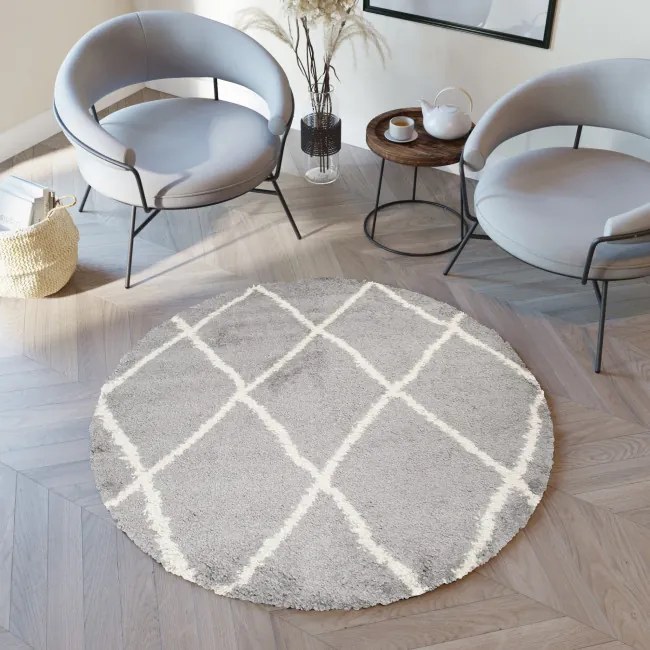 Koberec BOHO L226C tmavosivý / béžový kruh