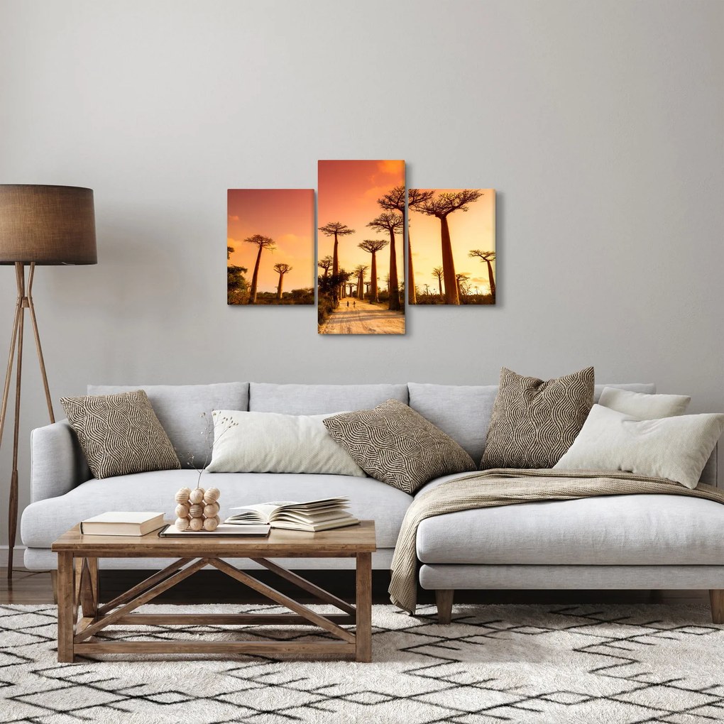 Obraz - Západ slnka v uličke Baobab (90x60 cm)
