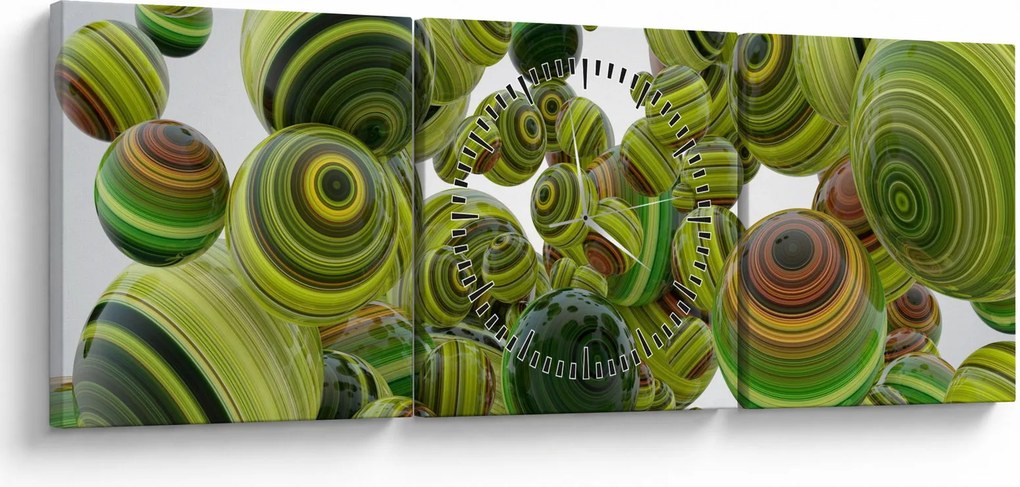 Obraz pruhovaných gúľ (s hodinami) (90x30 cm)