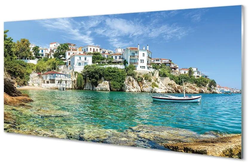 Sklenený obraz Grécko Sea mestského života 140x70cm