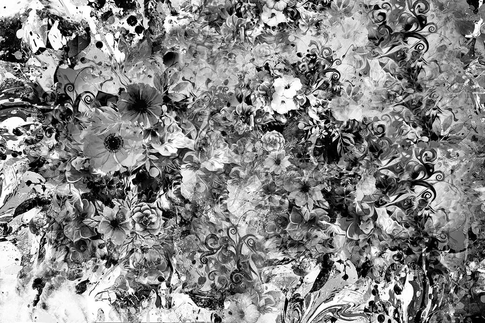 Zaujímavá tapeta rozmanitosť kvetov v čiernobielom prevedení