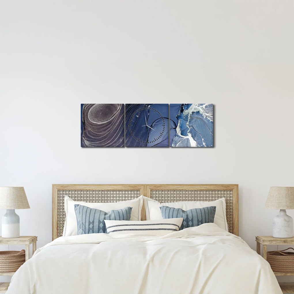 Obraz - Mramorovaný atrament (s hodinami) (90x30 cm)