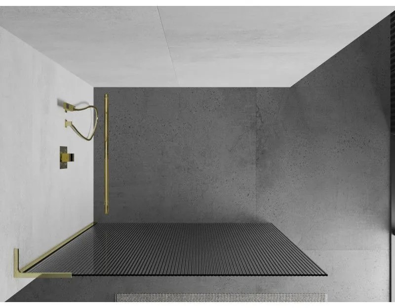 Mexen Kioto L, sprchová zástena Walk-In 110 x 200 cm, 8mm sklo s rebrovým vzorom, zlatý lesklý profil,800-110-103-50-09