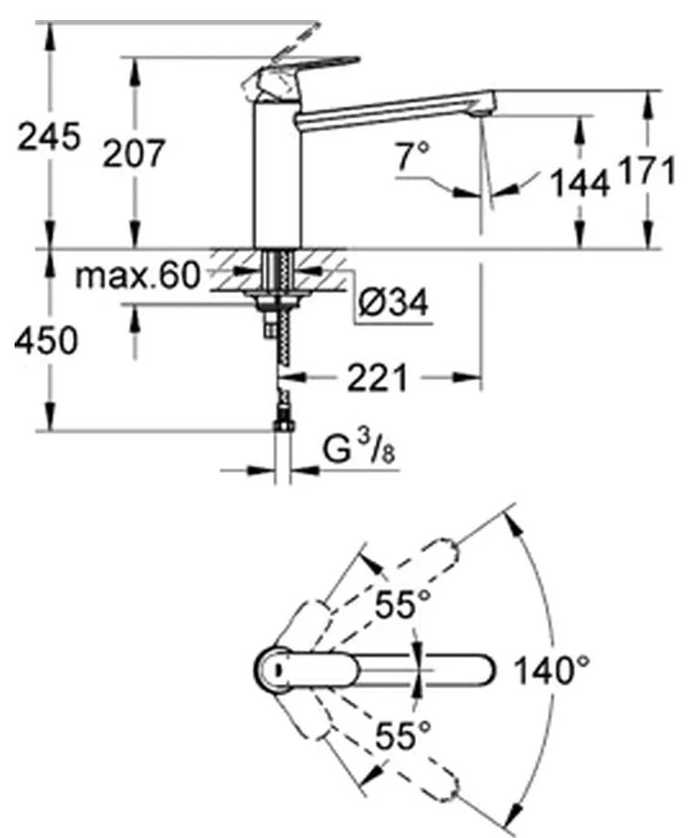 GROHE Eurosmart Cosmopolitan - Drezová batéria, chróm 30193000