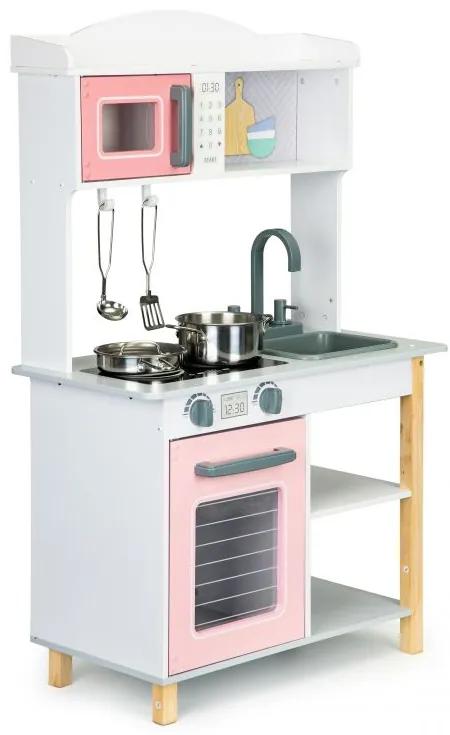 Drevená kuchynka pre deti - ružová | + kovové doplnky