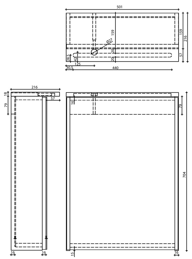 Aqualine, KAWA STRIP Galérka s LED osvetlením 50x70x22cm, biela, WGL50S