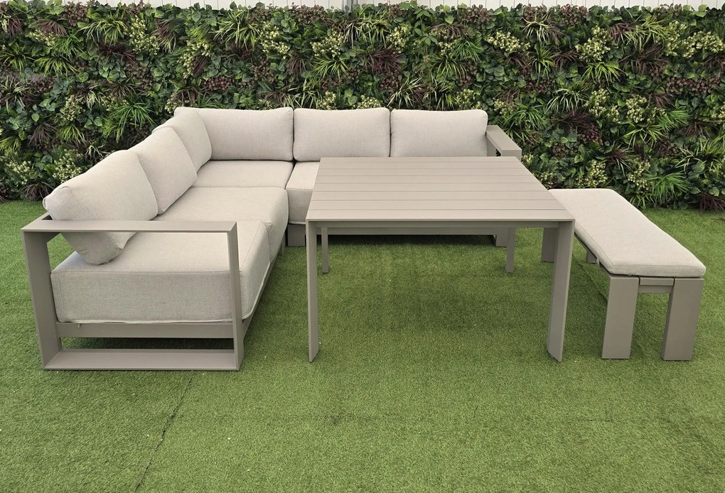 Rohová jedálenská súprava LEVANTO sivohnedá s lavičkou