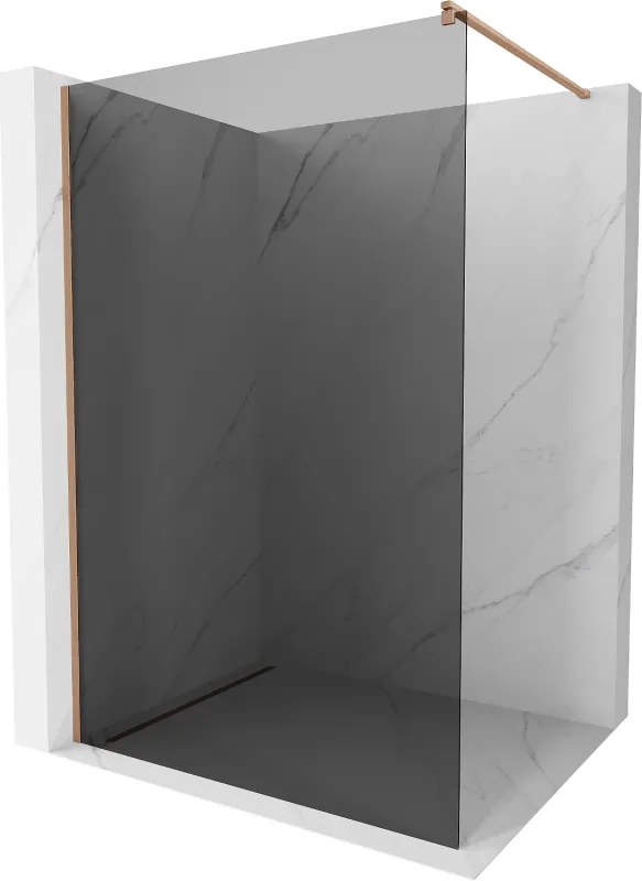 Mexen Kioto, sprchová zástena Walk-In 90 x 200 cm, 8mm šedé sklo, medený matný profil, 800-090-101-65-40
