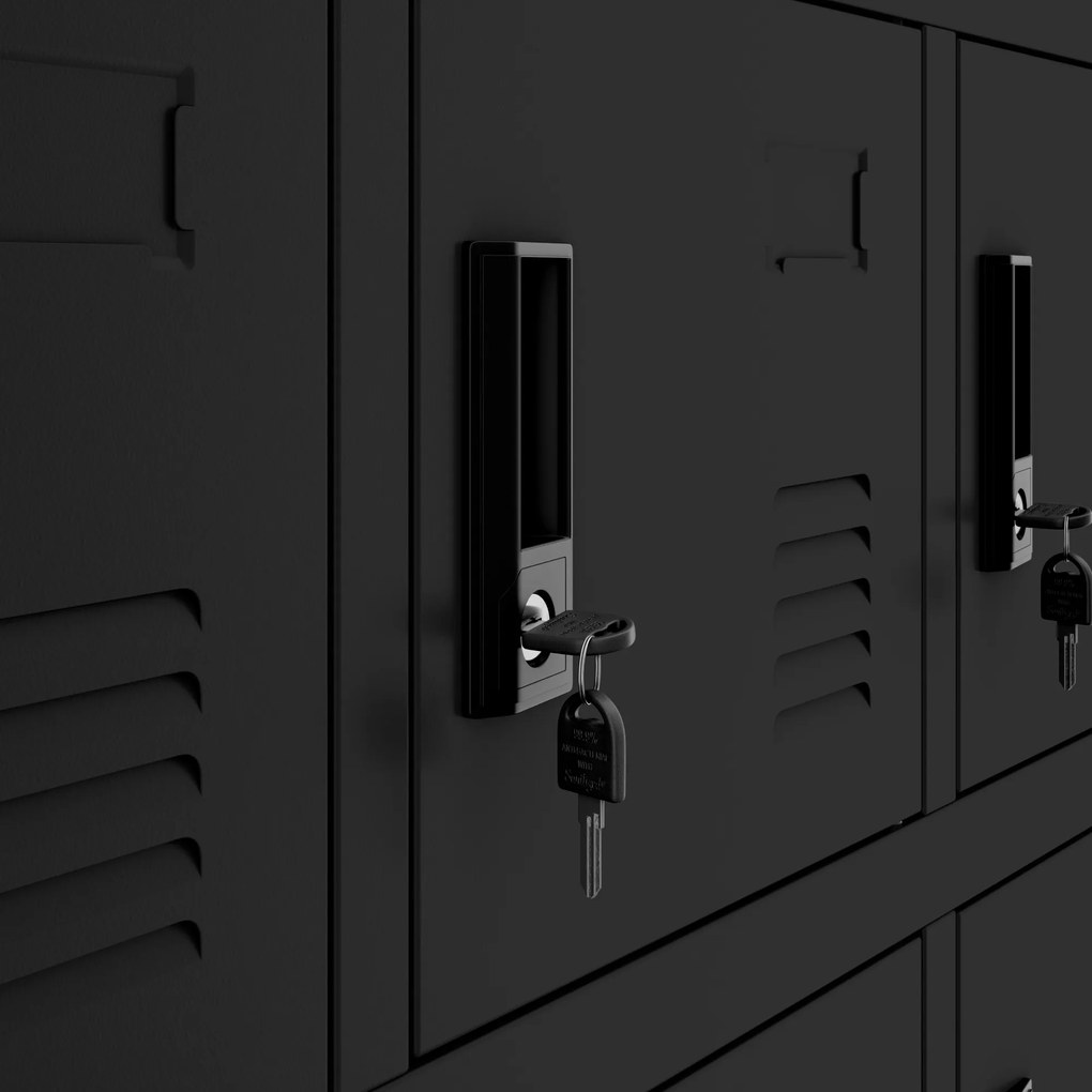 Sociálna skrinka s priehradkami KAROL, 900 x 1850 x 400 mm, čierna