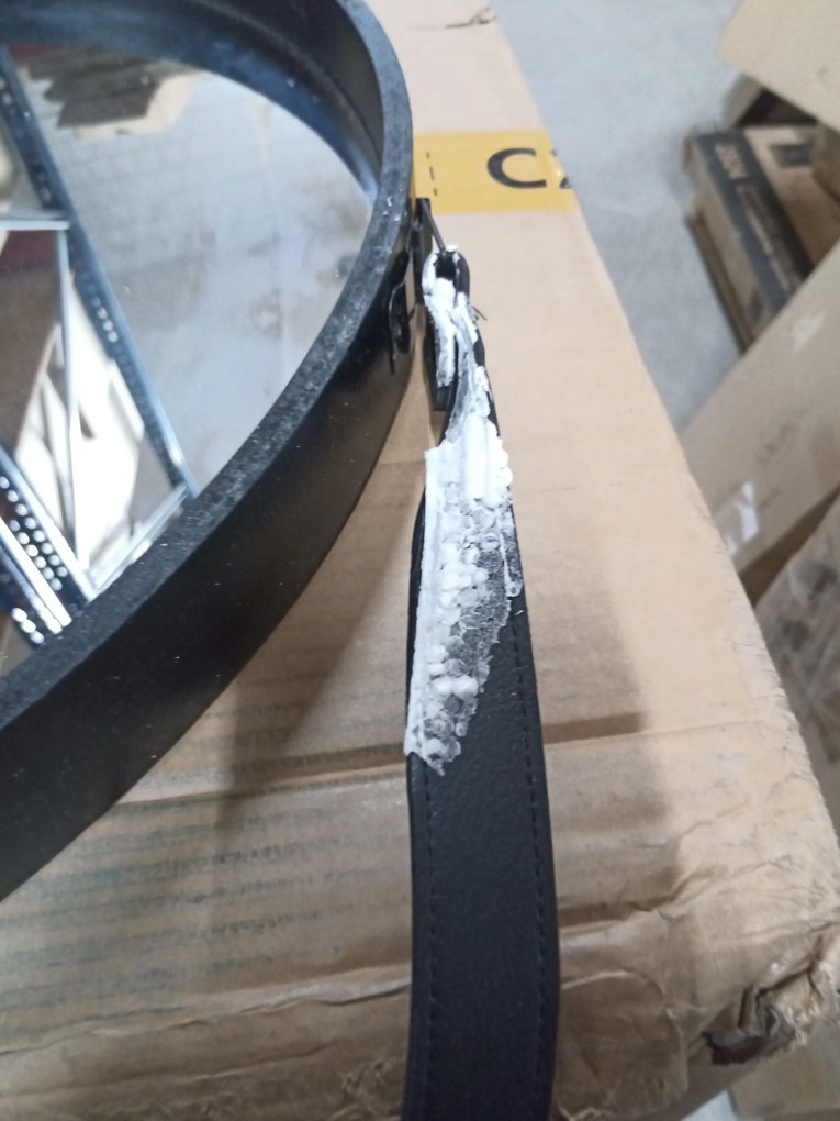 AKCIA Čierne okrúhle zrkadlo s koženou rukoväťou NAHAD Ø50 cm II. akosť