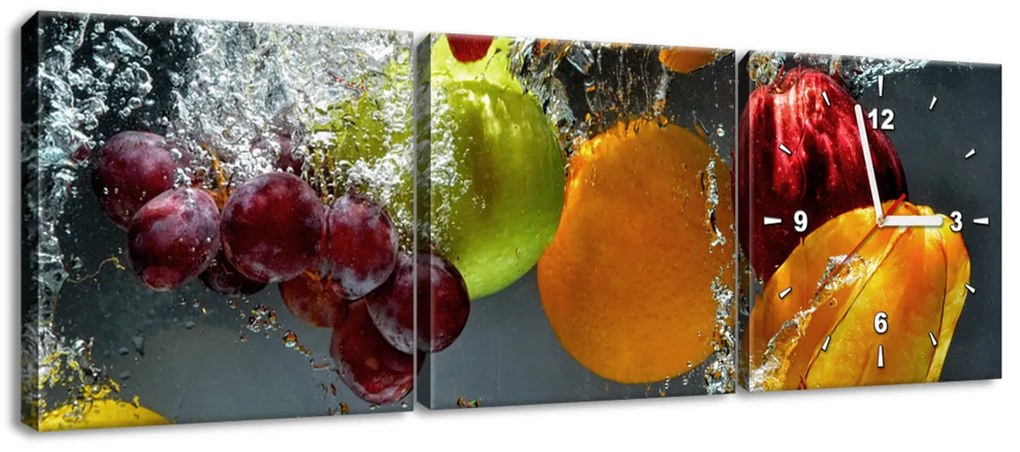 Gario Obraz s hodinami Sladké ovocie - 3 dielny Rozmery: 90 x 30 cm