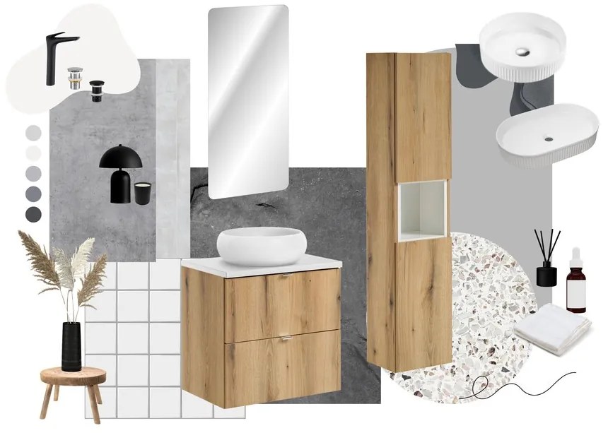 Závěsná skříňka Nova Oak I s deskou 60 cm dub evoke/černá