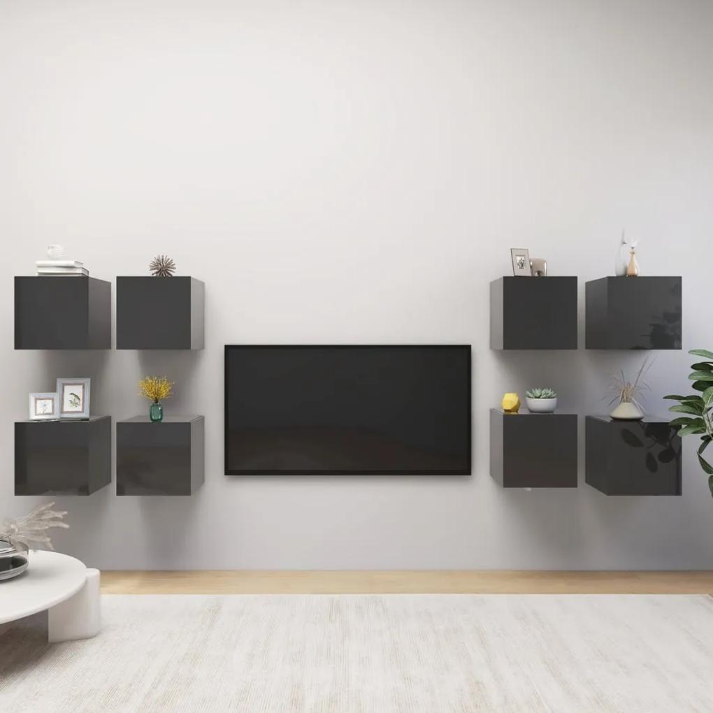 Nástenné TV skrinky 8 ks lesklé sivé 30,5x30x30 cm