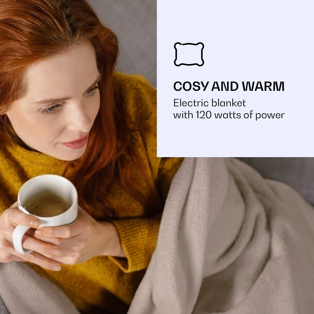 Klarstein Dr. Watson XXL, vyhrievacia deka, 3 stupne ohrevu, prateľná, 200 x 180 cm, mikroplyš