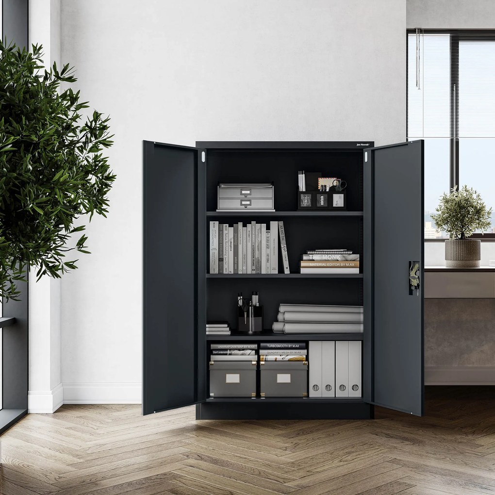 Kovová kancelárska spisová skriňa KEVIN, 900 x 1400 x 400 mm, antracitová