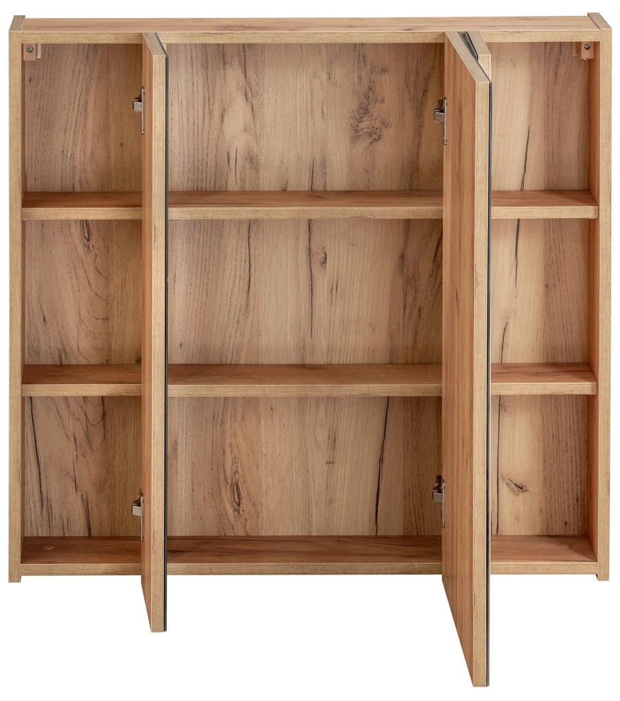 Kúpeľňová závesná skrinka KAPA 80 cm dub zlatý - so zrkadlom