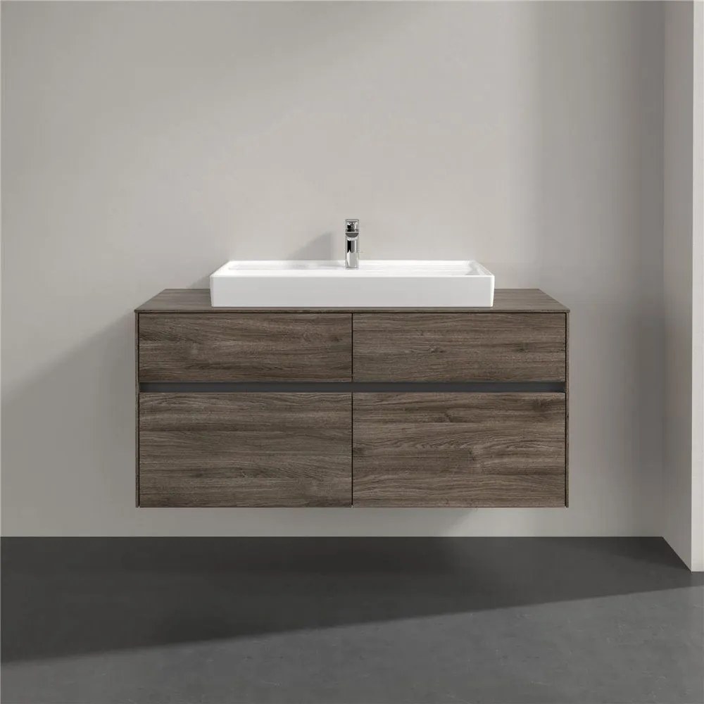 VILLEROY &amp; BOCH Collaro závesná skrinka pod umývadlo na dosku (umývadlo v strede), 4 zásuvky, s LED osvetlením, 1200 x 500 x 548 mm, Stone Oak, C087B0RK