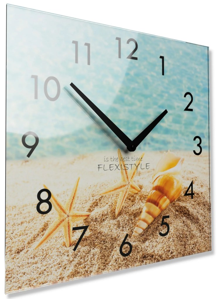 Dekoračné sklenené hodiny 30 cm s motívom pláže