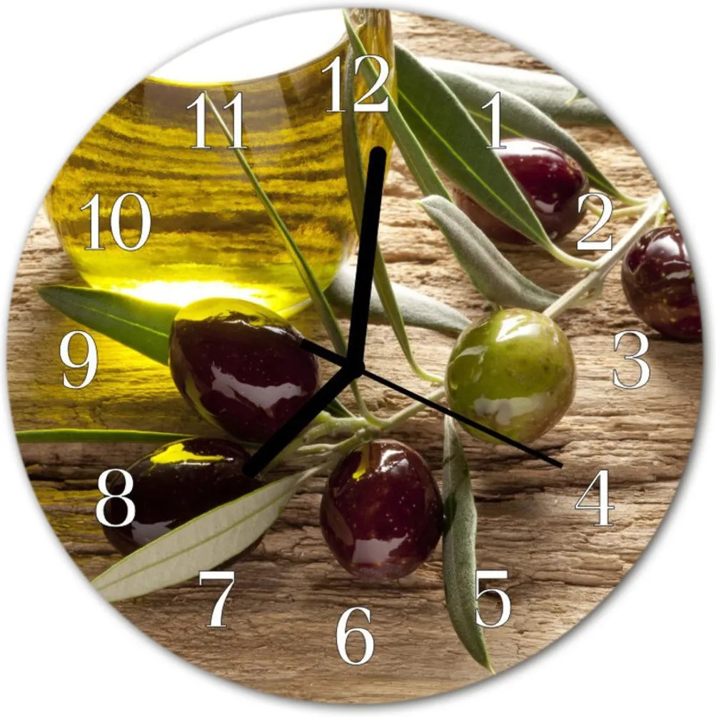 Sklenené hodiny okrúhle  olivový olej