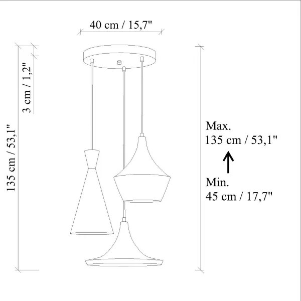 Luster na lanku TOM 3xE27/40W/230V modrá