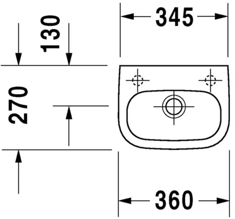 Duravit D-Code - Umývadielko 360x270 mm, otvor na batériu vľavo, biela 07053600092