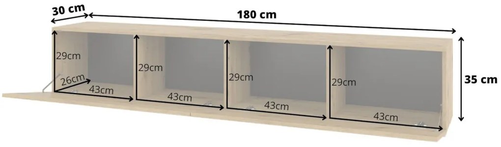TV stolík AVA 2KL, 180x35x30, čierna/wotan