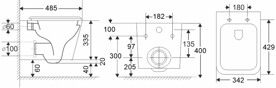 Mereo Mereo, WC závesné kapotované, Smart Flush RIMLESS, 490x340x350, keramické, vr. sedátka CSS118S, MER-VSD83T1
