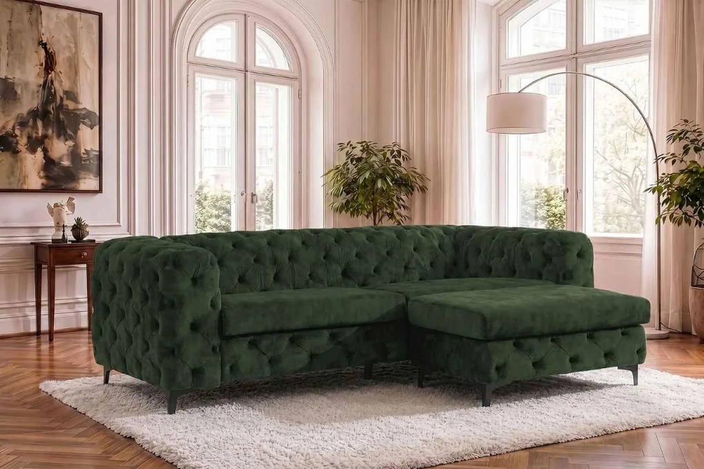 Dizajnová sedačka Rococo 235 cm tmavozelený zamat
