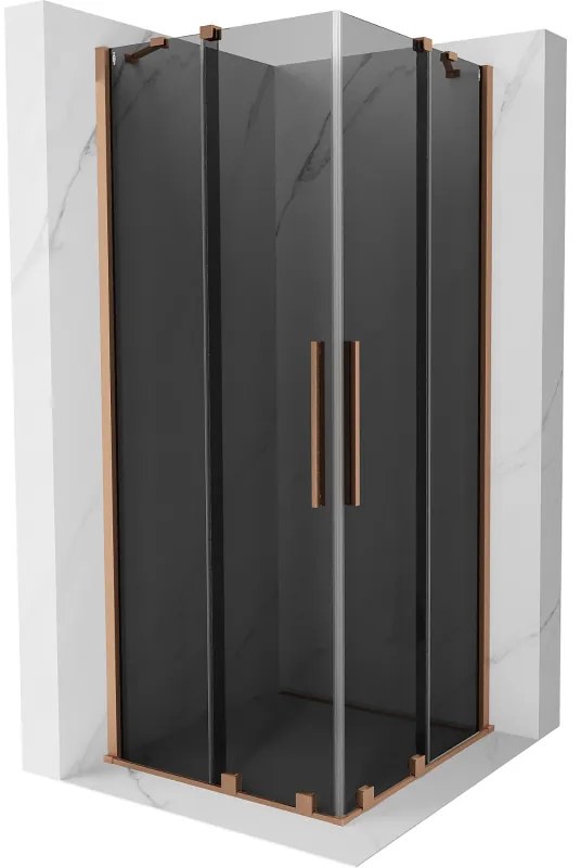Mexen Velar Duo, sprchový kút s posuvnými dverami 90 x 90 cm, 8mm šedé sklo, medená matná, 871-090-090-42-65