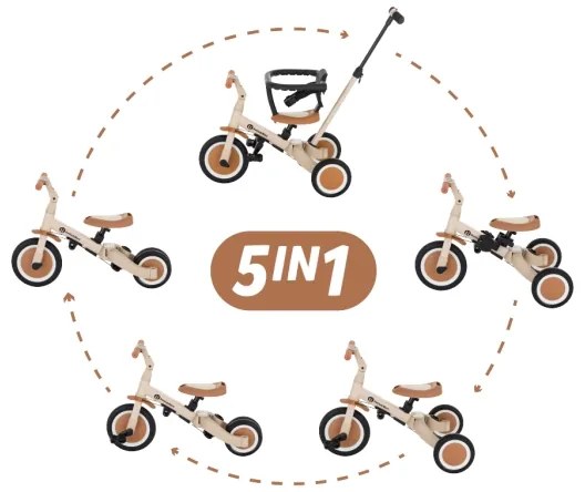 PETITE&MARS - Detská trojkolka 5v1 TURBO Desert Sand