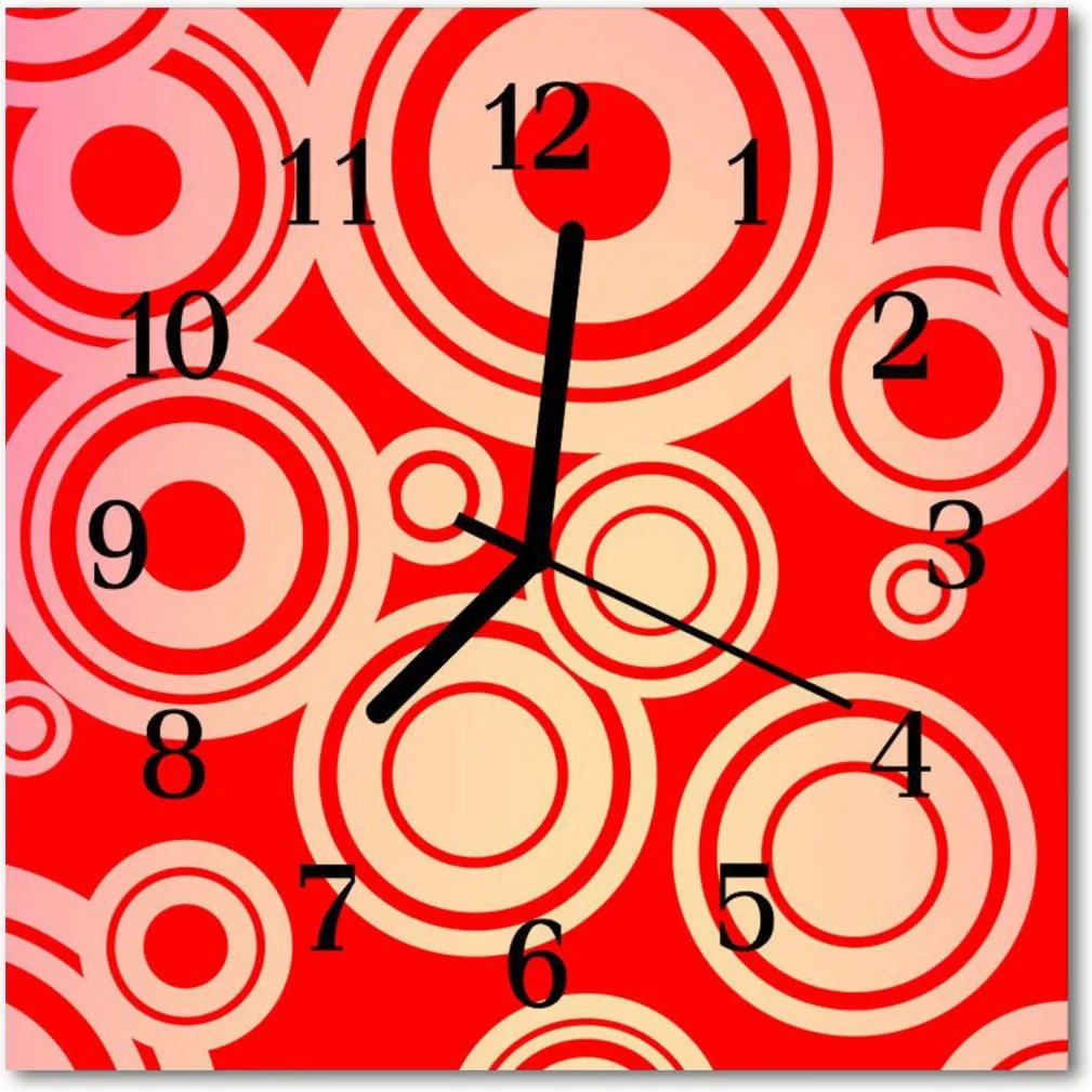 Sklenené hodiny štvorcové  červené kolieska