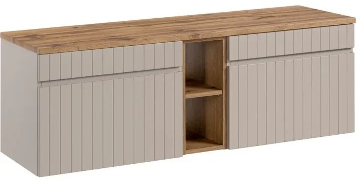 Závěsná skříňka Iconic Wiki s deskou a umyvadly 140 cm kašmír/dub coast evoke