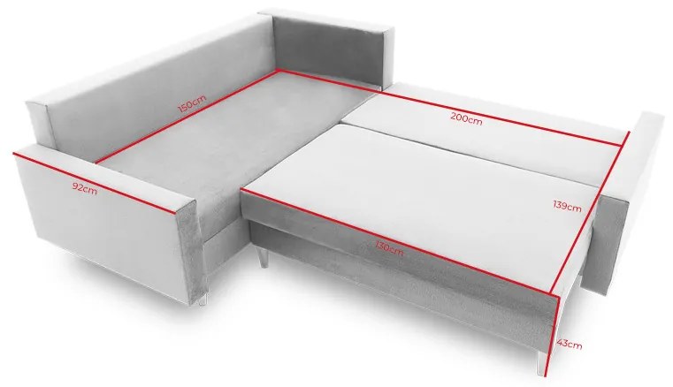 Rohová rozkladacia sedačka TEPIS, 224x75x172, monolith 20, ľavá