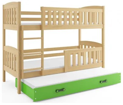 Detská poschodová posteľ KUBUS s výsuvnou posteľou 90x200 cm - borovica Zelená