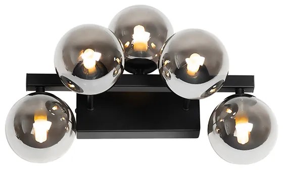 Moderná nástenná lampa čierna s dymovým sklom 5-svetlo - Bianca