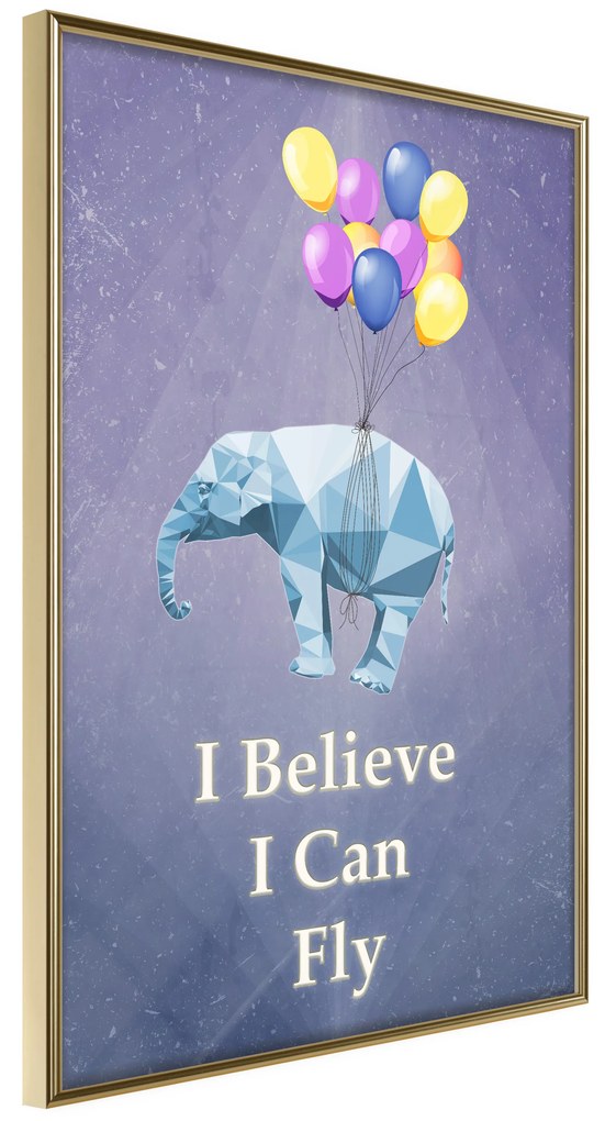 Artgeist Plagát - Flying Elephant [Poster] Veľkosť: 40x60, Verzia: Zlatý rám s passe-partout