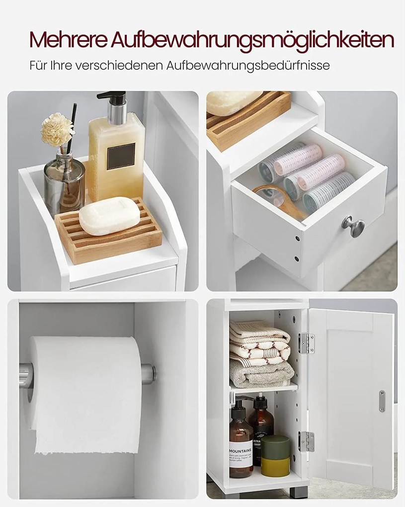 Kúpeľňová skrinka s držiakom na toaletný papier, biela