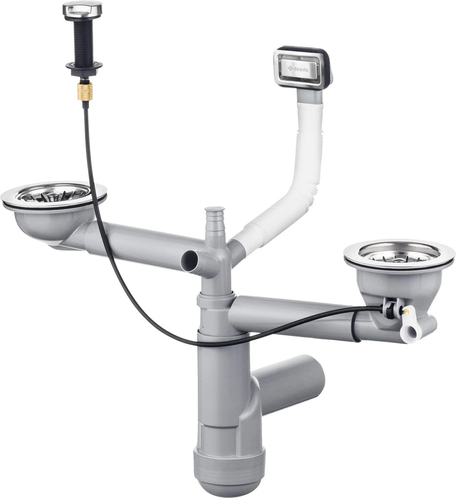Deante Deante, úsporný sifón pre 1,5 a 2-komorové drezy s automatickou zátkou a logom Deante, ZXY_9912